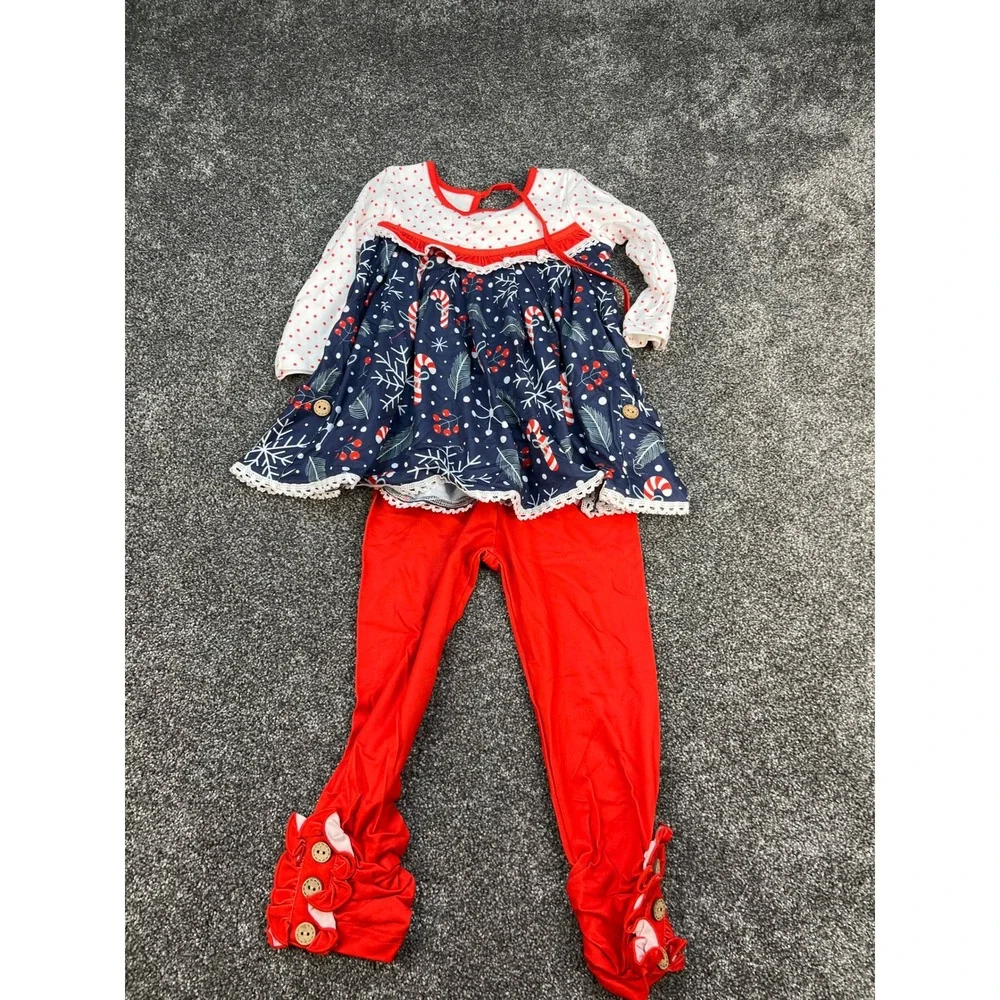 Cheeky Plum NWT Christmas Tunic and Red Ruffle Legging Set Girls 18-24M